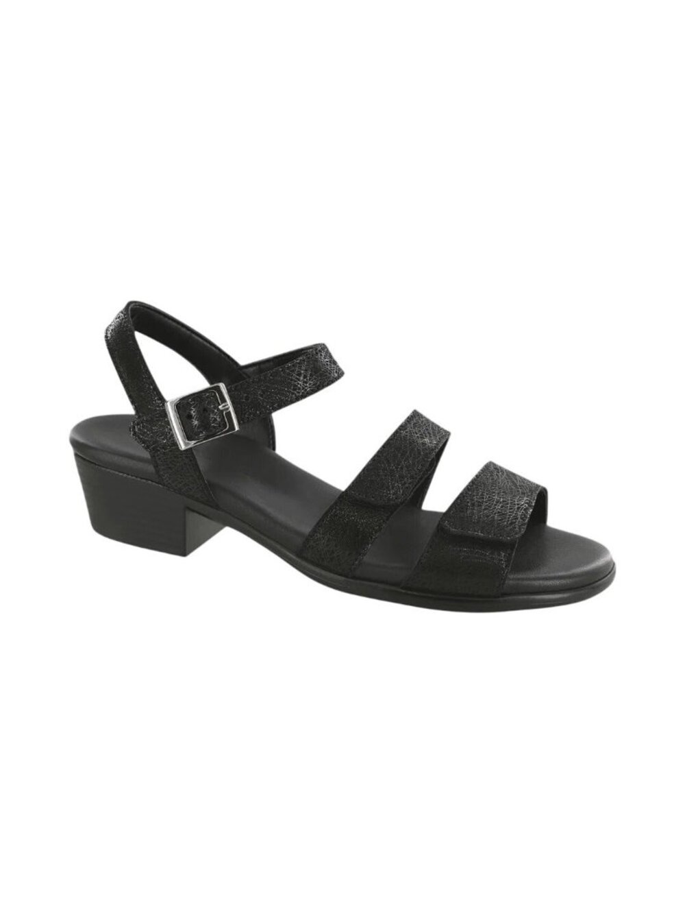 SAS Size 10 M Black Savanna Low Heeled Sandal Comfort Shoe Ankle Strap Padded